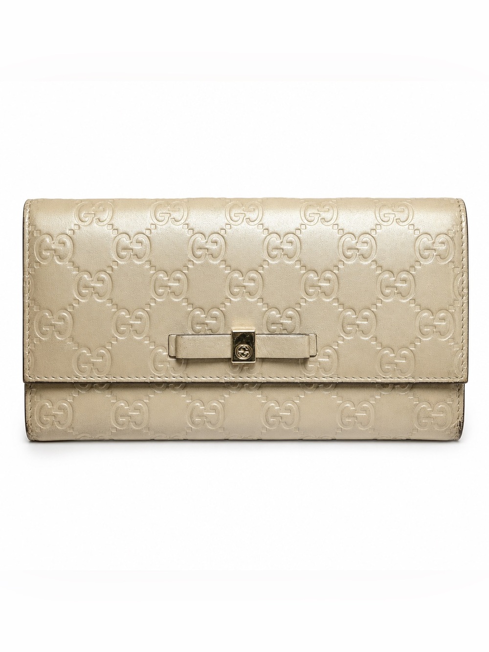 Authentic Gucci Guccissima GG Bow Continental Wallet /Unbranded Chain Gold/Cream - Picture 2 of 16